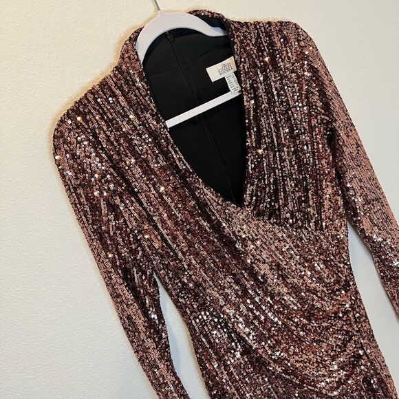 BELLE BADGLEY MISCHKA Juliana Copper Sequin Long Sleeve Mini Dress - Picture 4 of 12